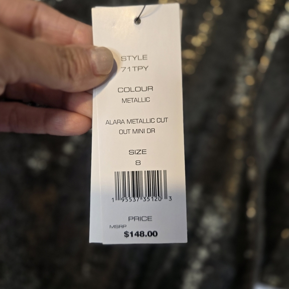 French Connection Metallic Black and Gold Mini Dress - Picture 6 of 7